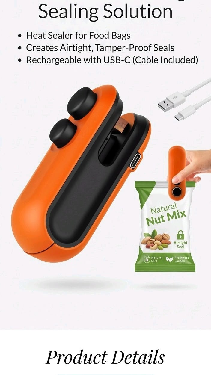 Mini Heat Sealing Machine – Portable USB Rechargeable Bag Sealer & Cutter