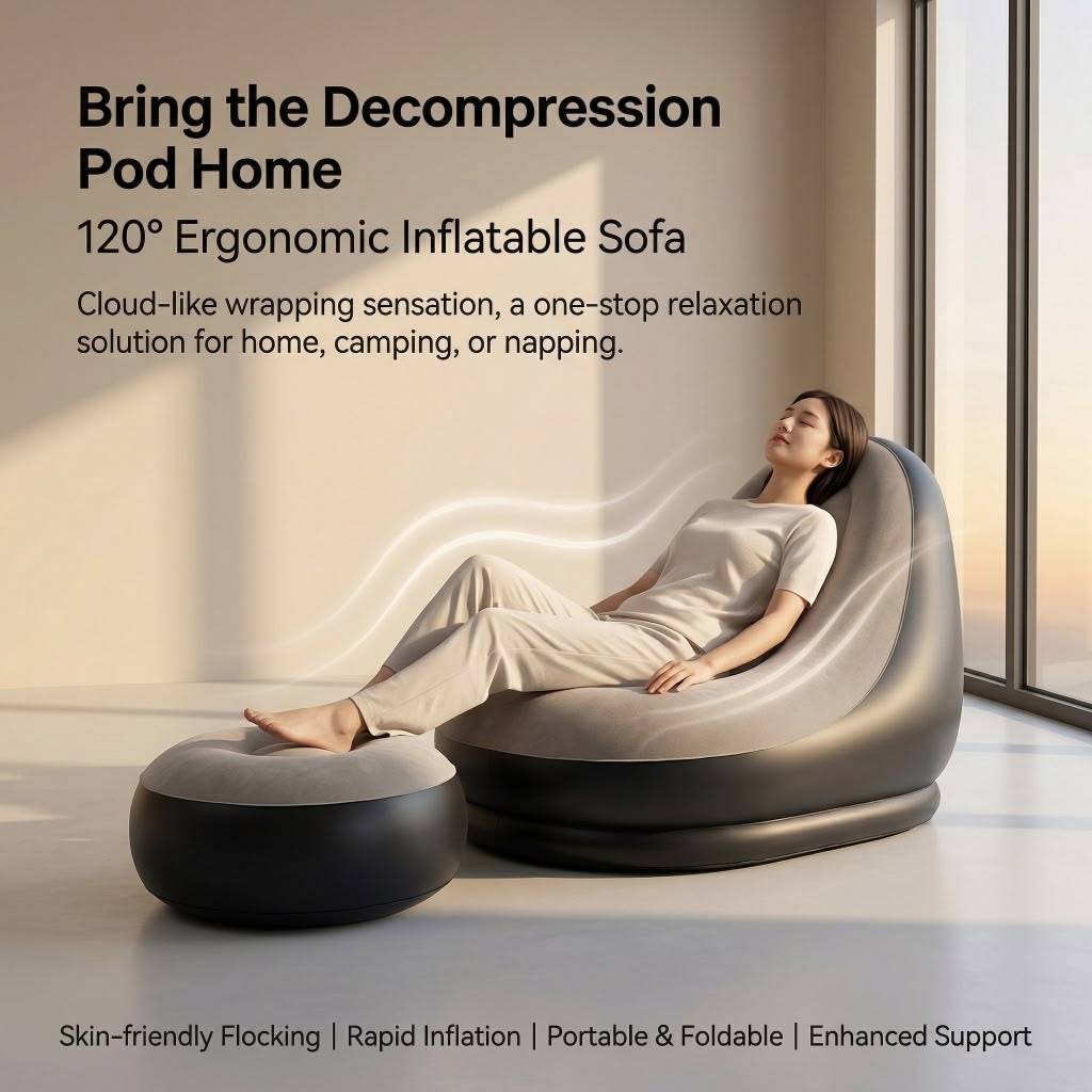 Inflatable Air Sofa Chair with Ottoman & Electric Pump