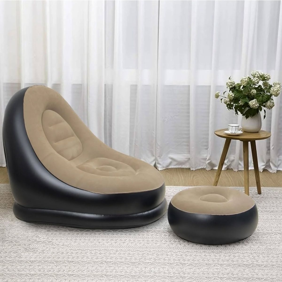 Inflatable Air Sofa Chair with Ottoman & Electric Pump